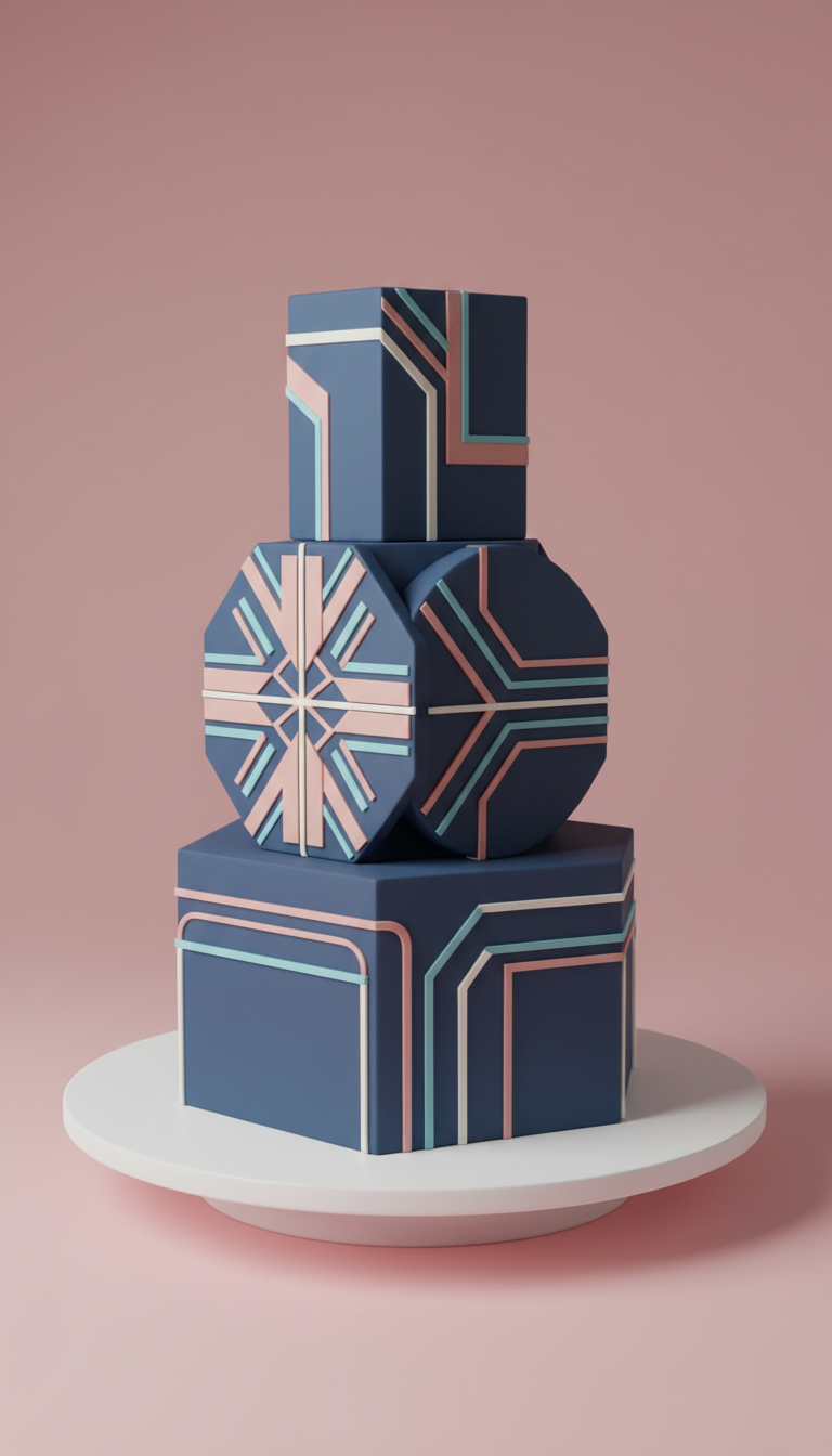 Midnight Blue Deco Geometric Cake